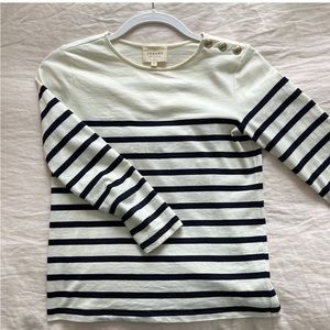 Sezane Navy and Ecru Long Sleeve Top